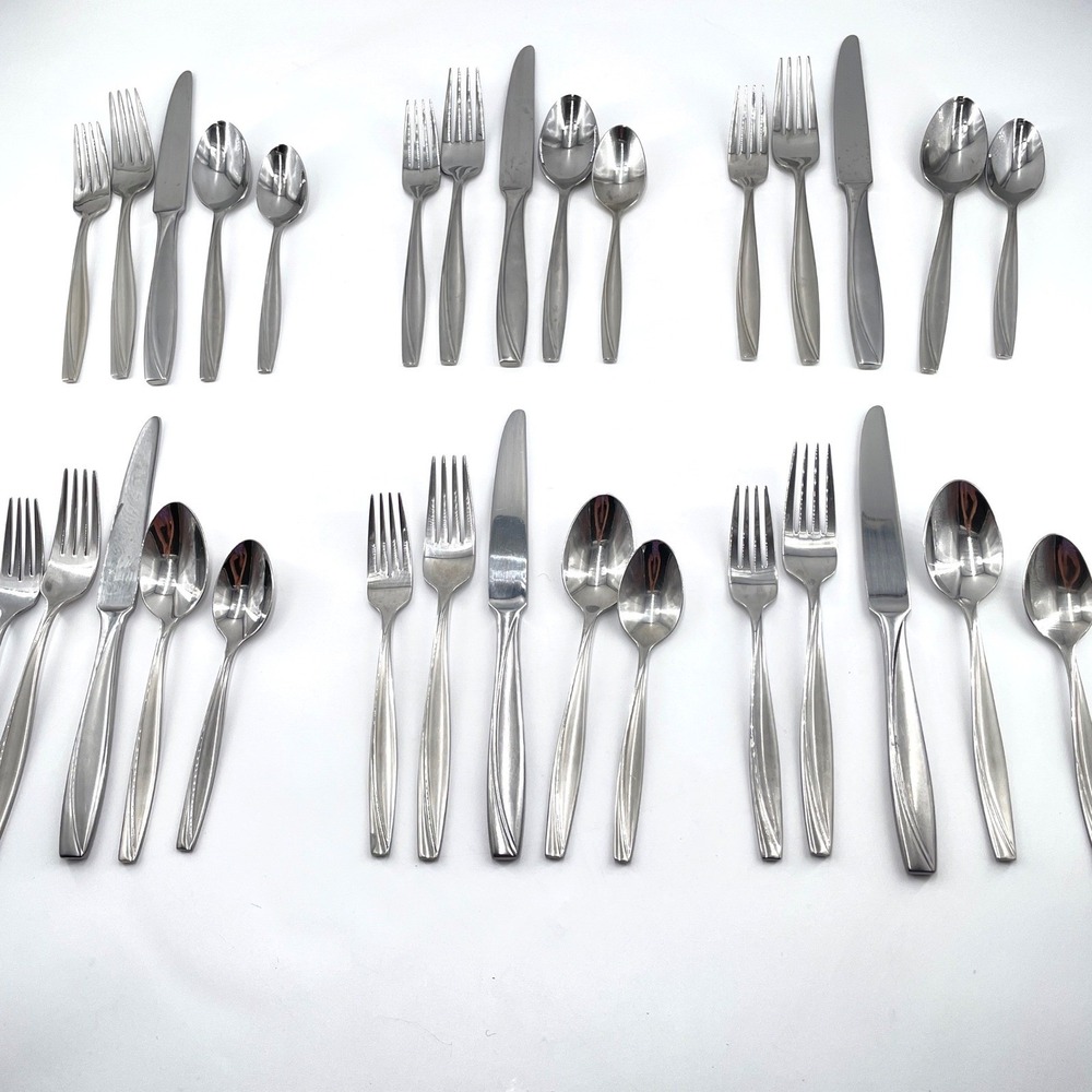 Oneida Camlynn Cleo Stainless Flatware Everyday Starter Set Frost Glossy 6 place
